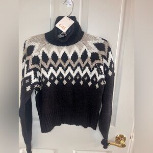 Gianni Bini GB Knit Turtleneck Sweater Small Black Tan Cream Gray Pullover NWT